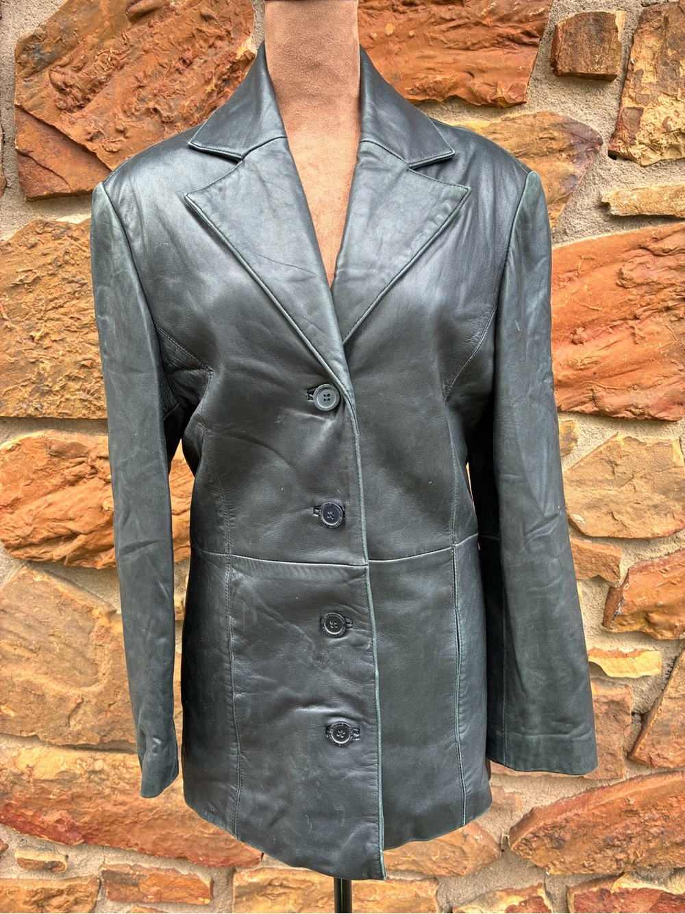 Michele Black Leather Single-Breasted Blazer